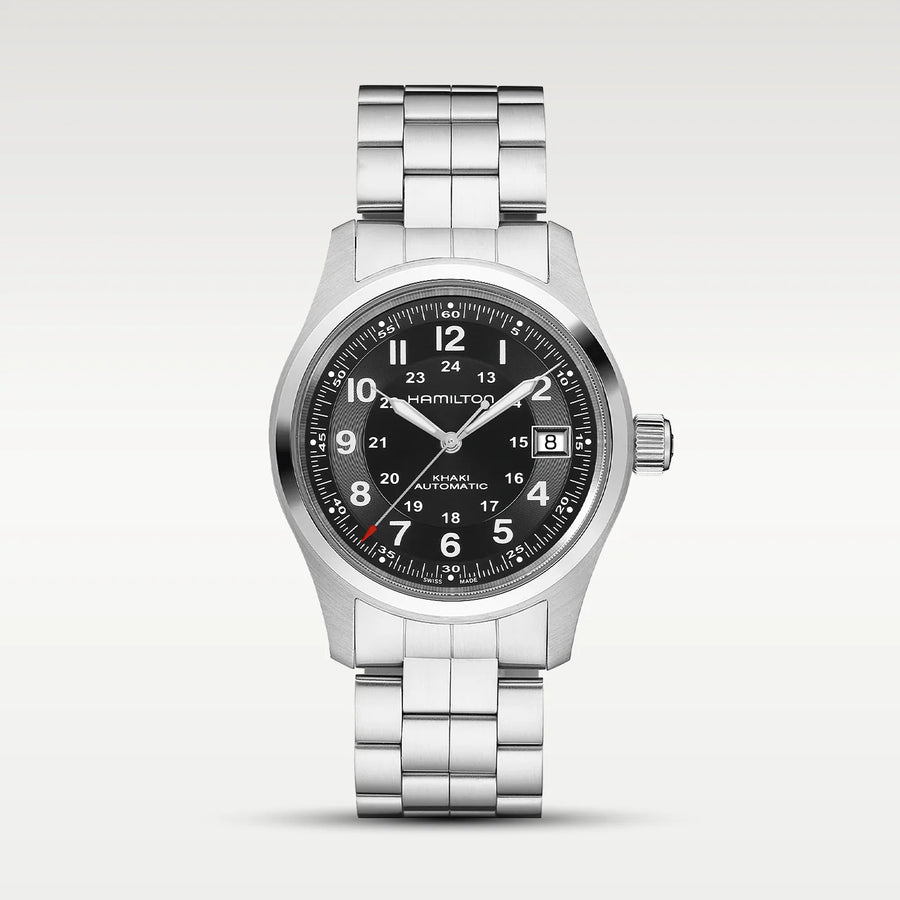 38mm Khaki Field Automatic Watch with Black Dial in Stainless Steel, Bracelet