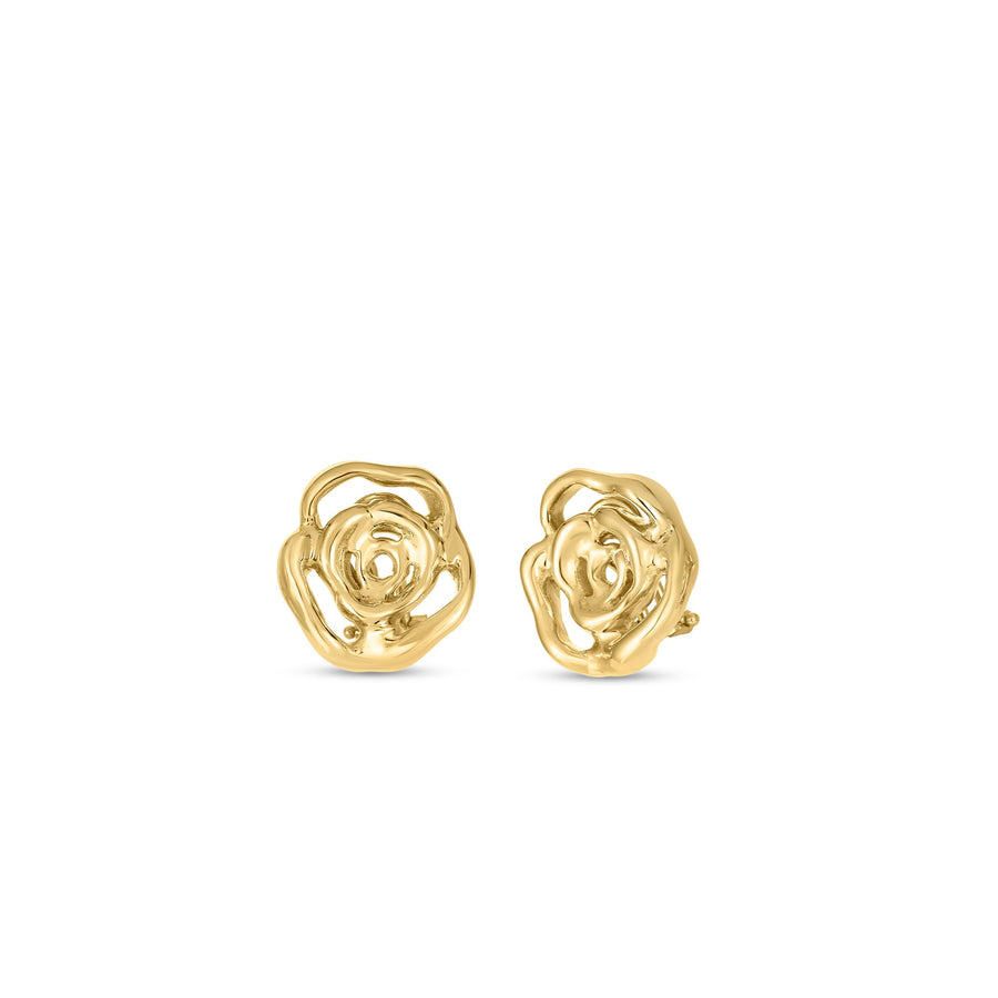 Designer Gold Flower Earrings in 18K Yellow Gold