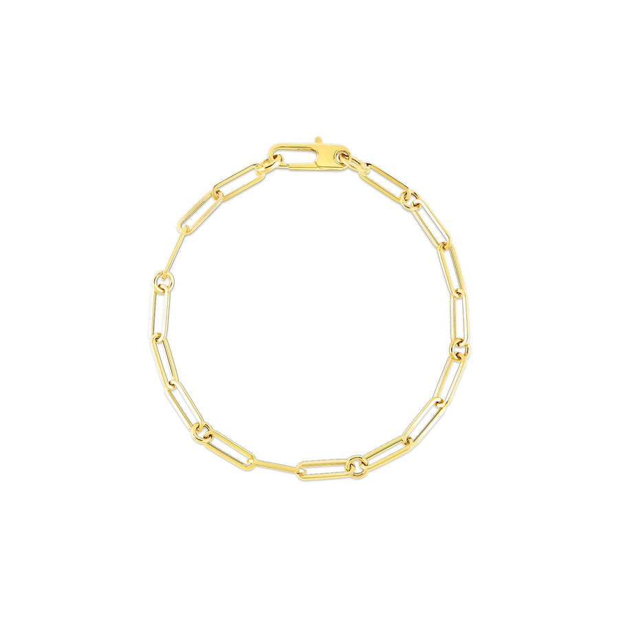 Designer Gold Paperclip and Round Link Bracelet in 18K Yellow Gold, 8"