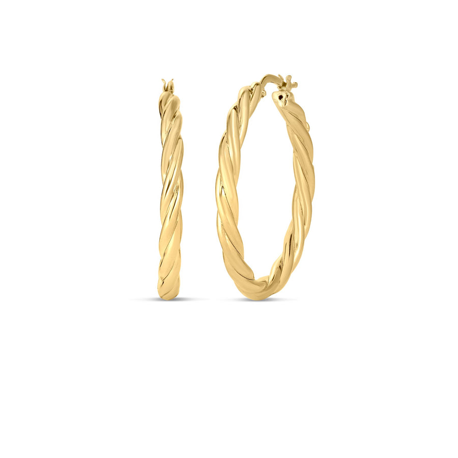 Designer Gold Twisted Hoop Earrings in 18K Yellow Gold, Small