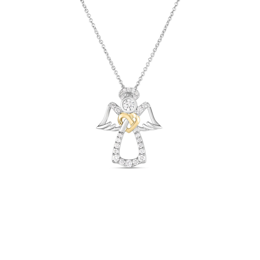 Tiny Treasures 0.30ct Diamond Angel Pendant in 18K White and Yellow Gold, on 18" chain