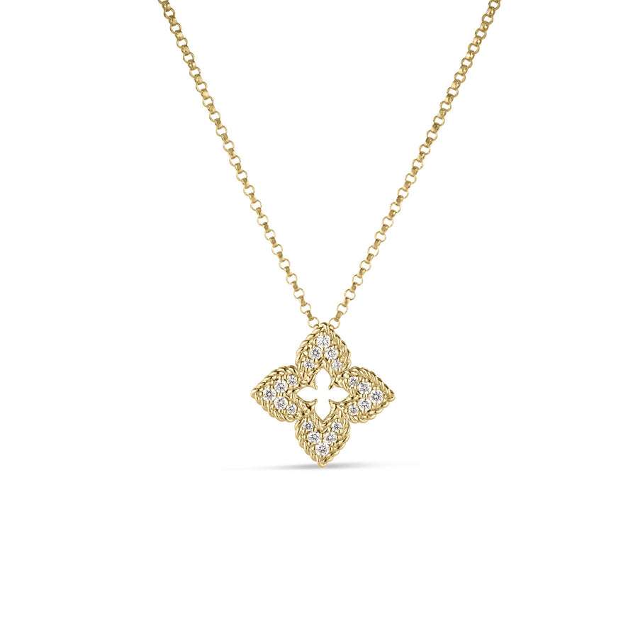 Venetian Princess 0.15ct Round Diamond Flower Pendant in 18K Yellow Gold on 16-18" chain