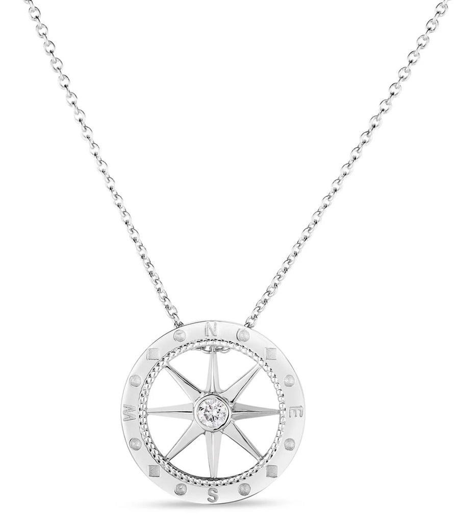 Tiny Treasures 0.03ct Diamond Compass Pendant in 18K White Gold, 18" chain
