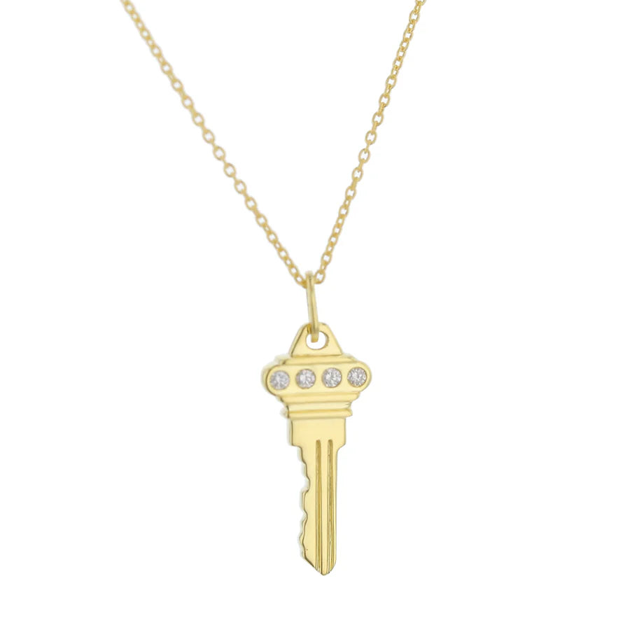 0.05Ct Diamond Key Pendant on Chain in 18K Yellow Gold