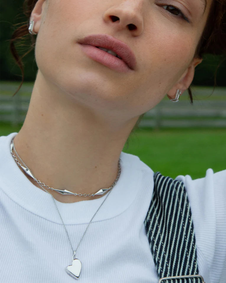 Petite Slim Heart Locket in Sterling Silver, 16-17" chain