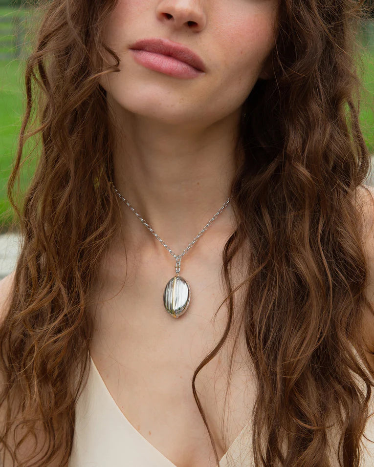 Four Image Pinstripe Locket in Sterling Silver and 18K Yellow Gold, 32" chain