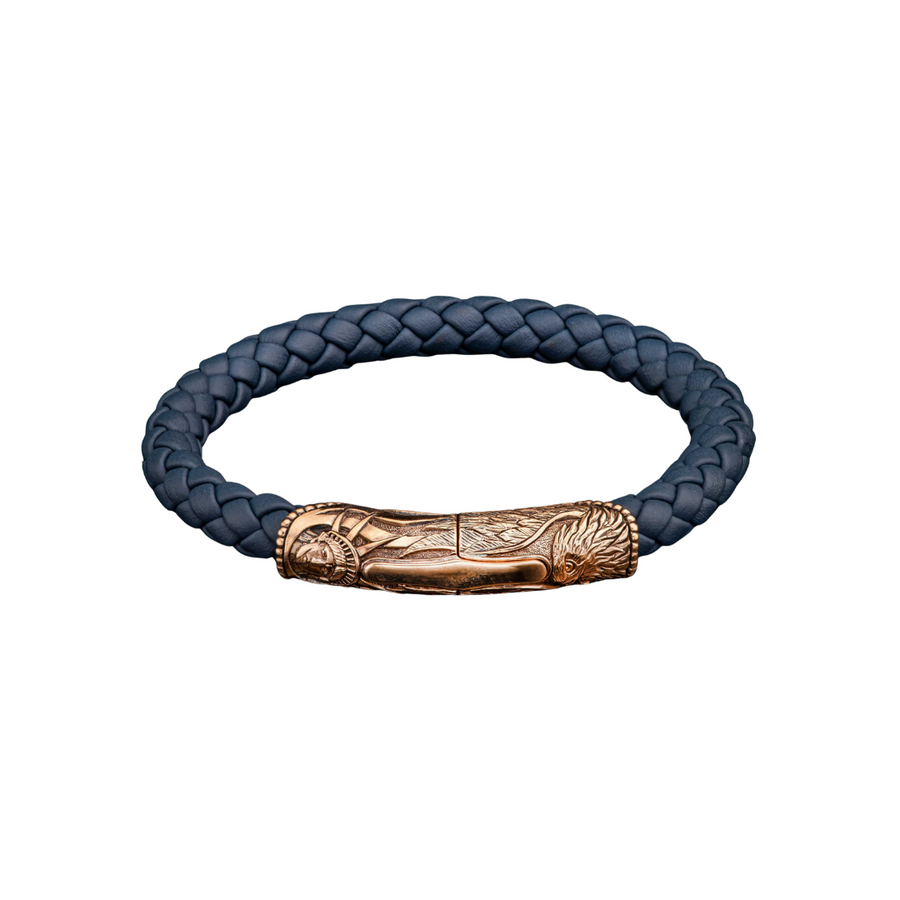 LC196 AS BLU Blue Ridge Braided Blue Leather Bracelet in Sterling Silver, Size Large