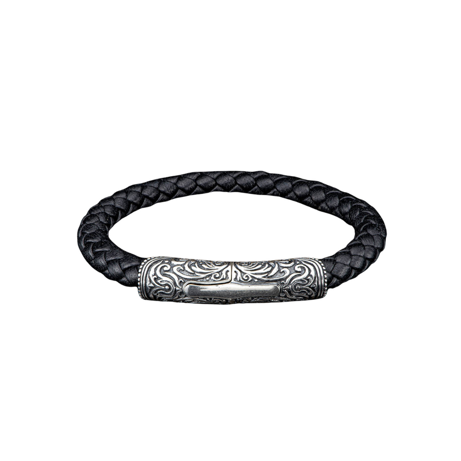 Milan Bracelet in Black Leather and Bronze, Large