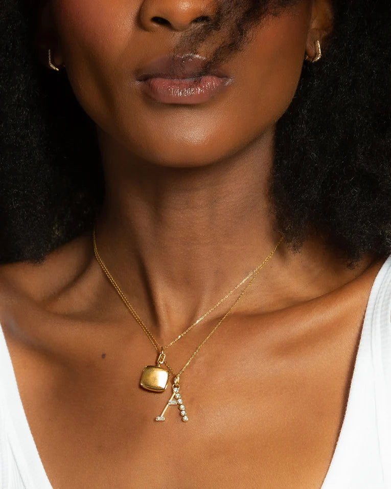 0.39ct Diamond "A" Initial Charm in 18K Yellow Gold, on 16-17" chain