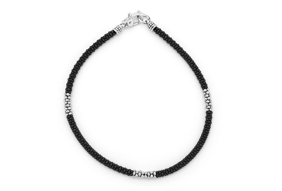 Black Caviar Three Station Ceramic Bracelet in Sterling Silver and Matte Black Ceramic, Size 8