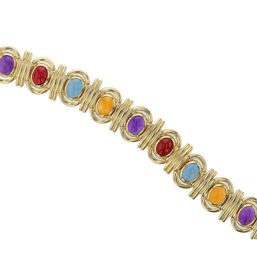 Cabochon Amethyst, Citrine, Garnet and Blue Topaz Bracelet in 14K Yellow Gold, 7"