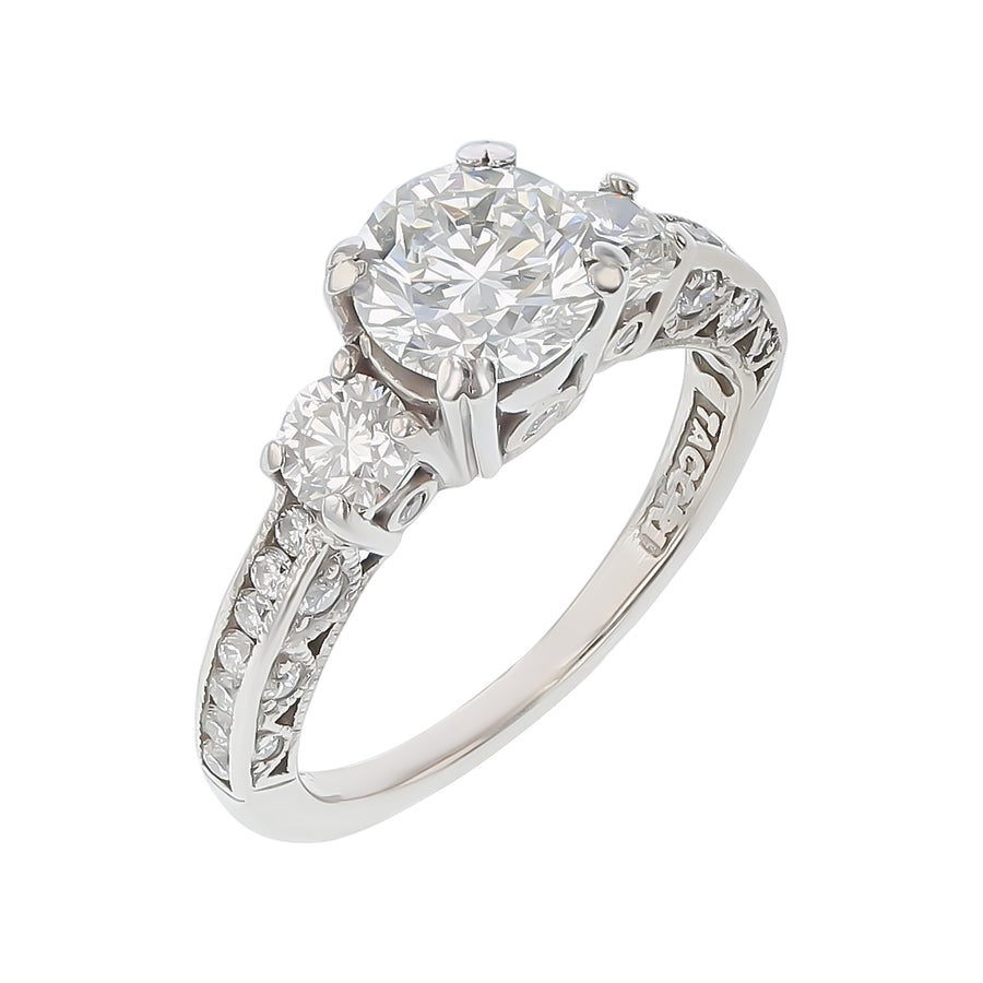 1.01ct Round Brilliant Diamond 3-Stone Ring in 18K White Gold, Size 4.25