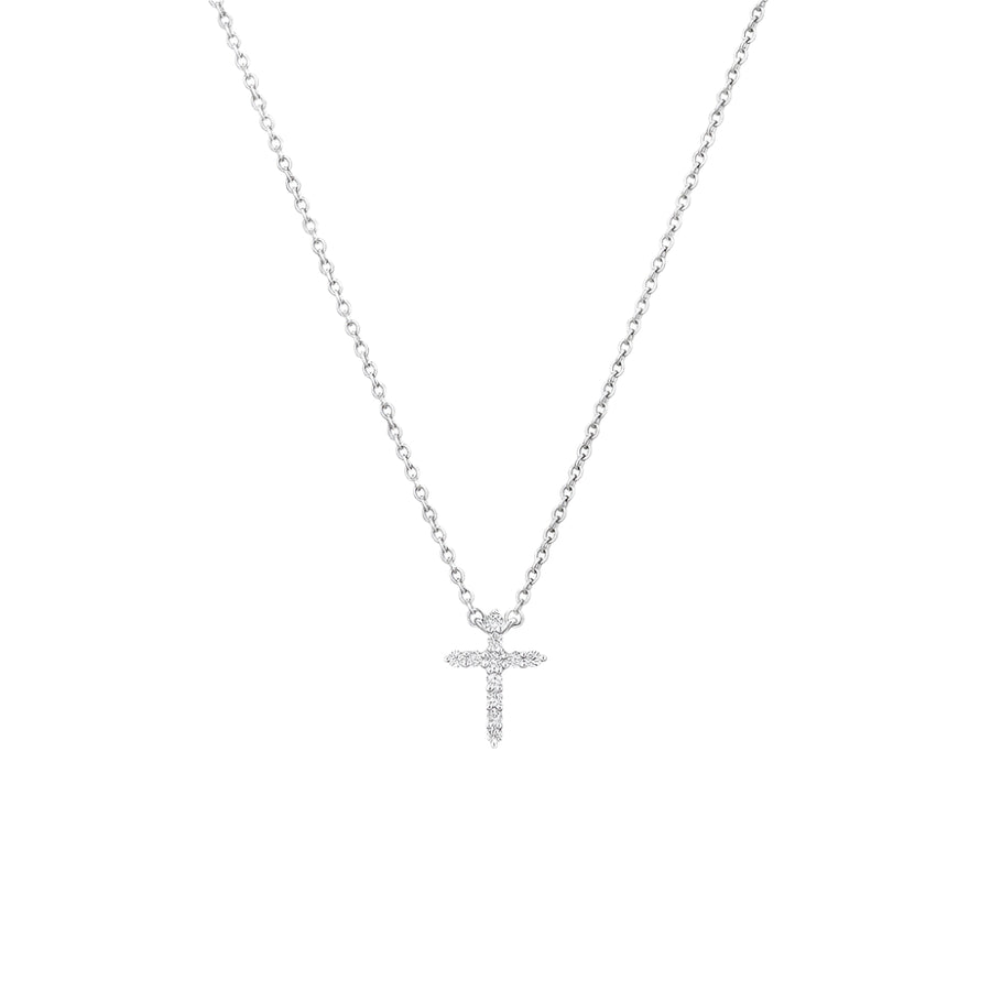 Signature 0.09-0.13ct Diamond Cross Pendant on Chain in 18K White Gold, 18"