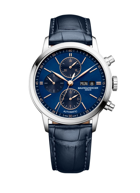 42mm Classima Automatic Chronograph Watch with Blue Dial in Stainless Steel, Strap