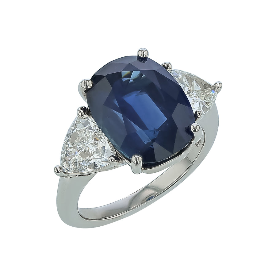 8.36ct Oval Sapphire and 1.97ct Diamond 3-Stone Ring in Platinum, Size 6.5