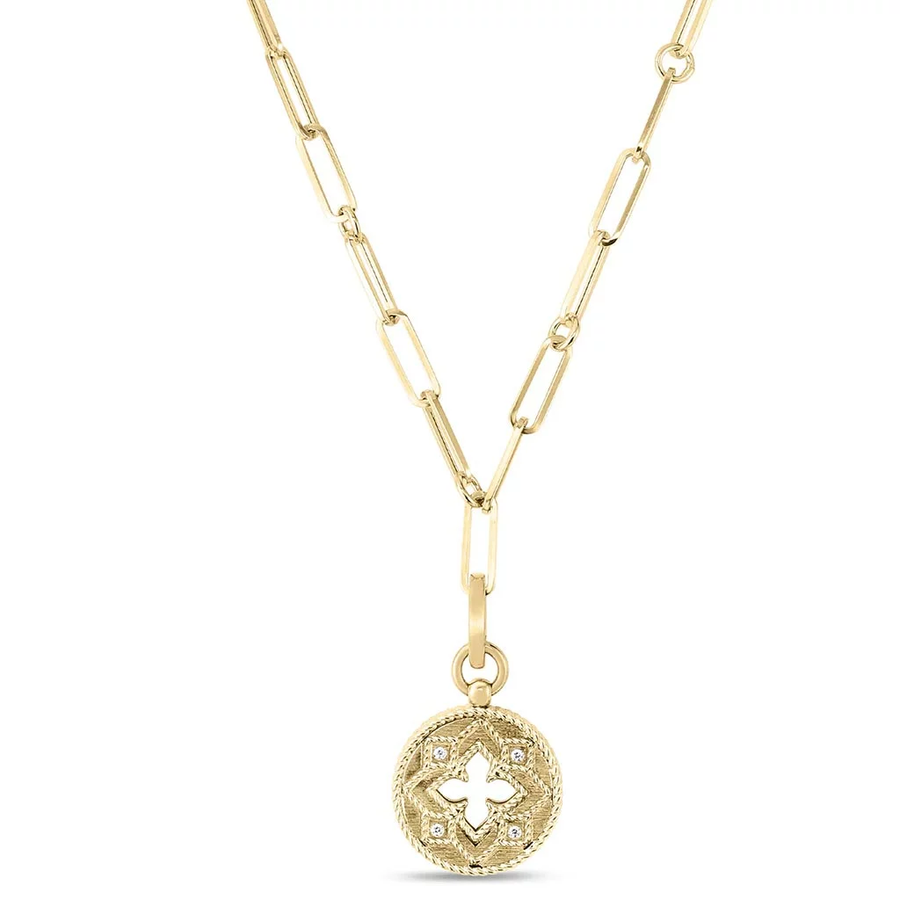 Venetian Princess 0.08ct Diamond Small Medallion Pendant in 18K Yellow Gold, 19" chain