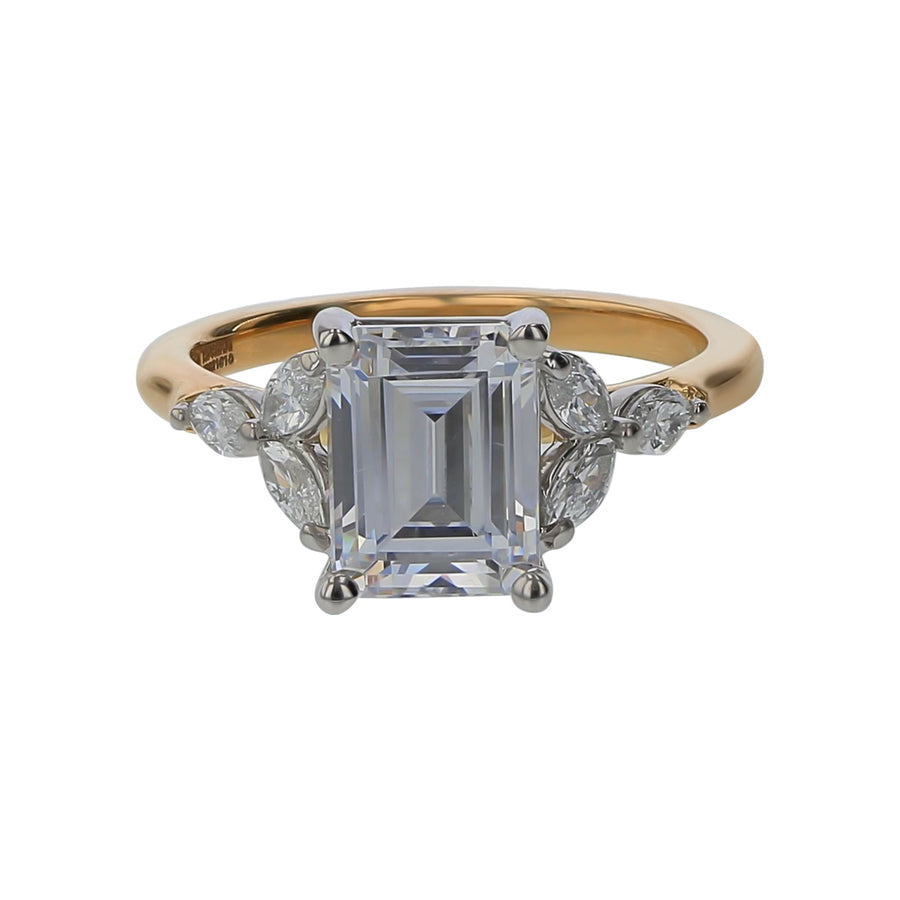 New Aire 0.43ct Diamond Ring Semi Mount in 18K Yellow Gold and Platinum, size 6 for 2.00ct Emerald Cut