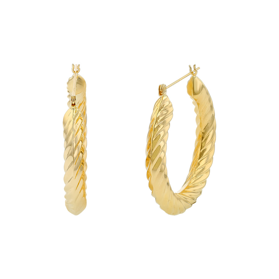 Twisted Hoop Earrings in 14K Yellow Gold 1.5"