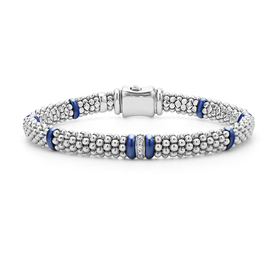 0.05Ct Diamond Blue Caviar Single Station Bracelet in Sterling Silver and Ceramic, Size 7