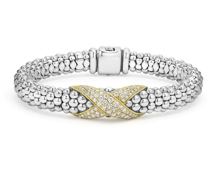 STERLING SILVER AND 18K YELLOW GOLD DIAMOND=1.10CT PAVE EMBRACE ROPE BRACELET SIZE 7