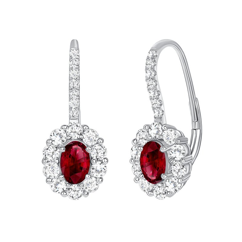 1.04ct Oval Ruby and 0.92ct Diamond Halo Earrings in 18K White Gold