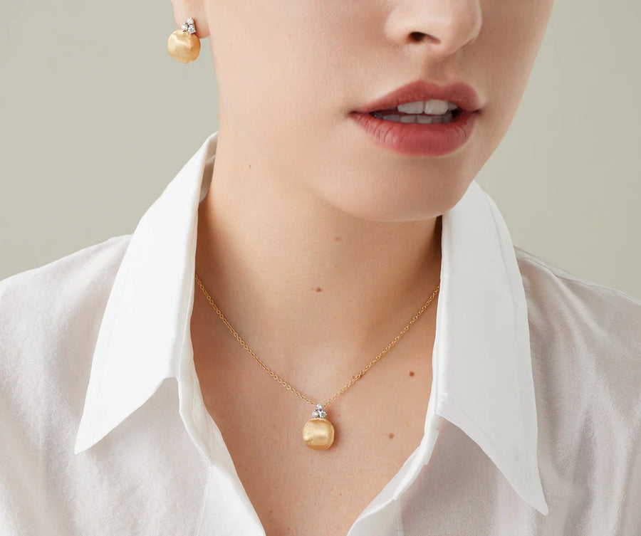 Africa 0.22ct Diamond Ball Necklace in 18K Yellow and White Gold, 16.5"