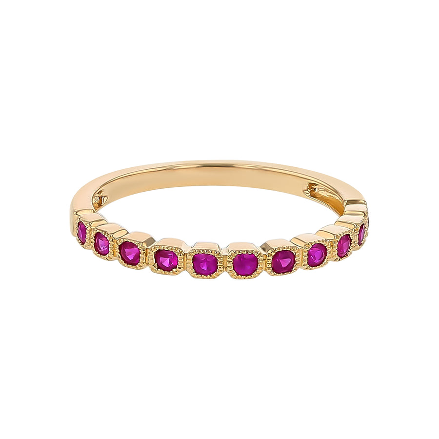 0.28ct Milgrain Ruby Band in 14K Yellow Gold, size 6.5