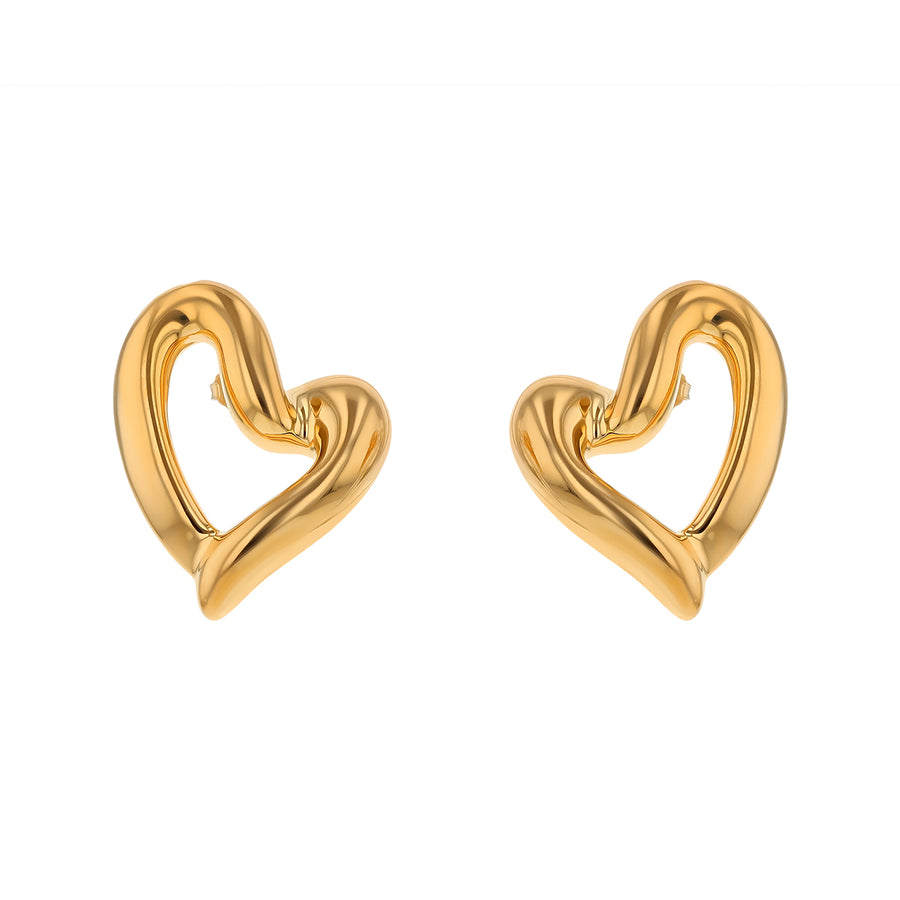 Heart Shaped Electroform Large Earrings in 14K Yellow Gold
