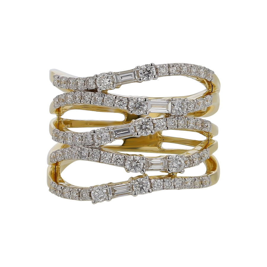 1.00ct Round and Baguette Diamond Ring in 14K Yellow and White Gold, Size 6
