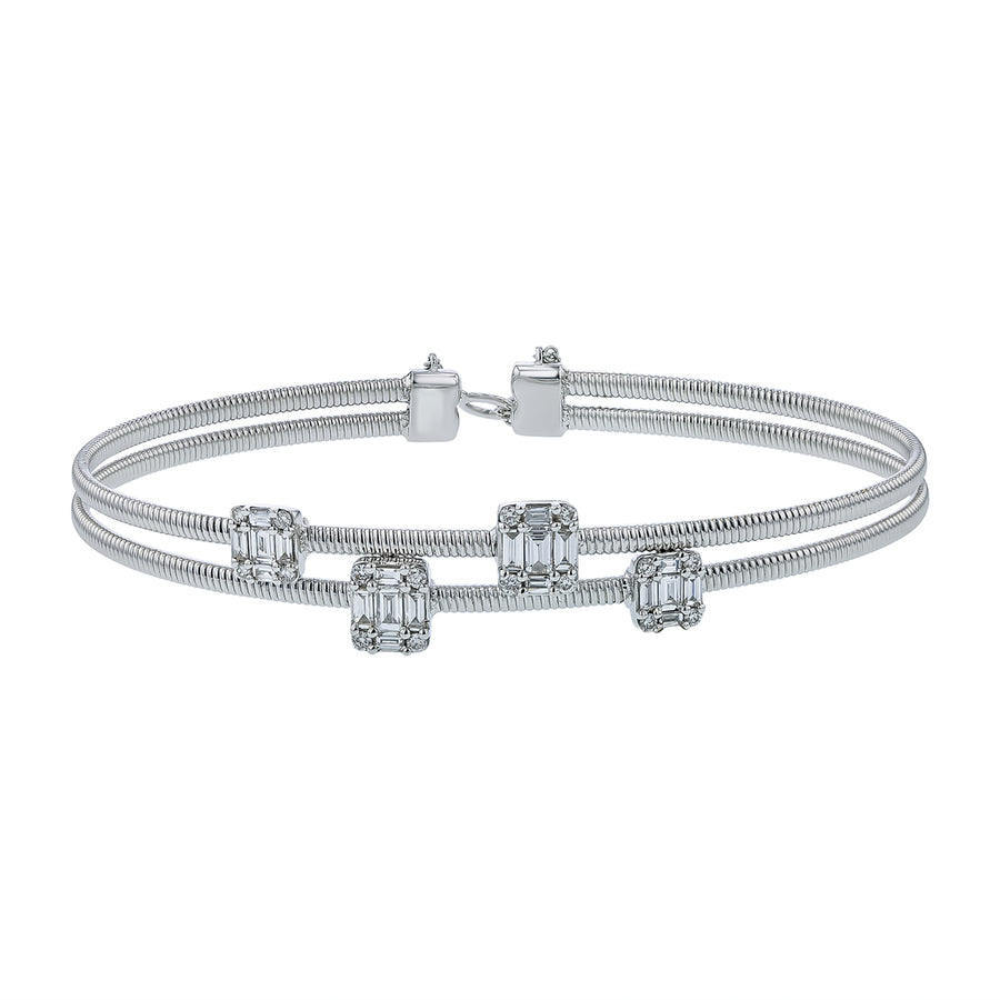 0.62ct Baguette Diamond and 0.15ct Round Diamond Bangle Bracelet in 14K White Gold