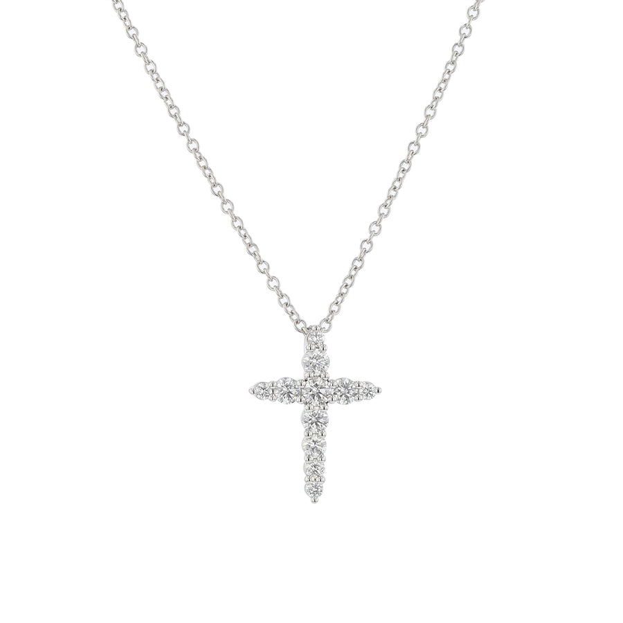 0.36-0.42Ct Graduated Diamond Cross Pendant in 18K White Gold, 18"
