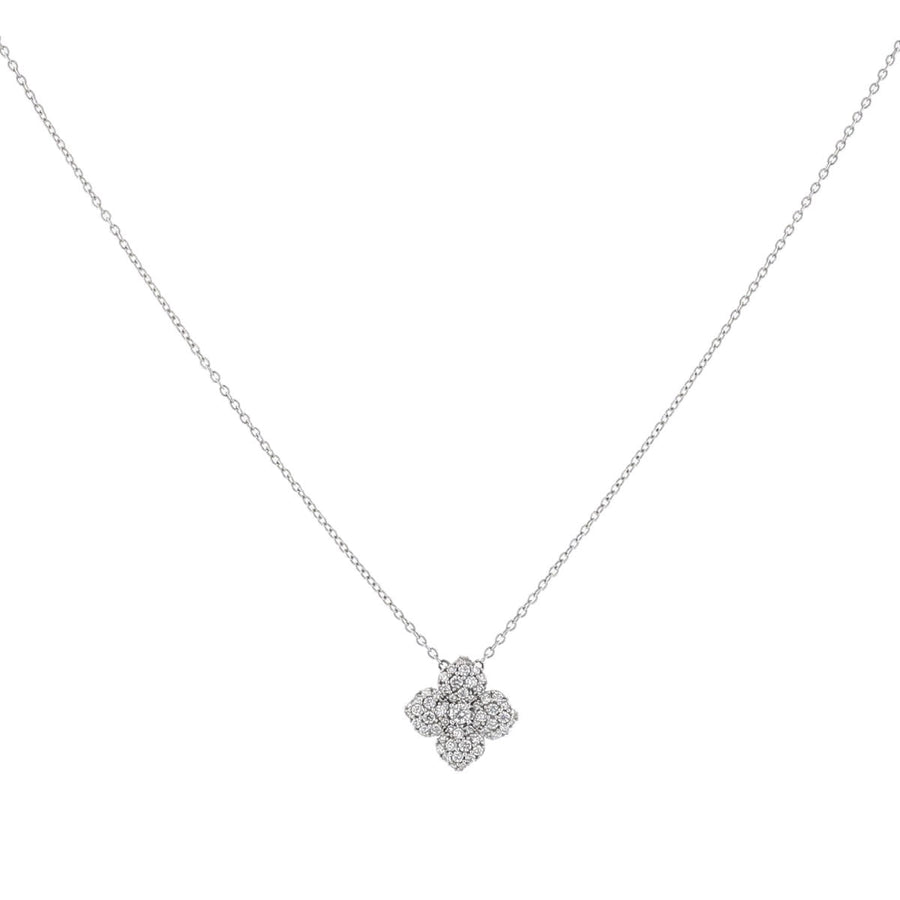 Flower 0.97ct Diamond Pendant in 18K White Gold, 18" chain