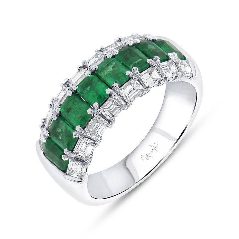 16 1.20ct Emerald Cut Diamonds and 8 1.50ct Emerald Cut Emeralds ring in 18K White Gold