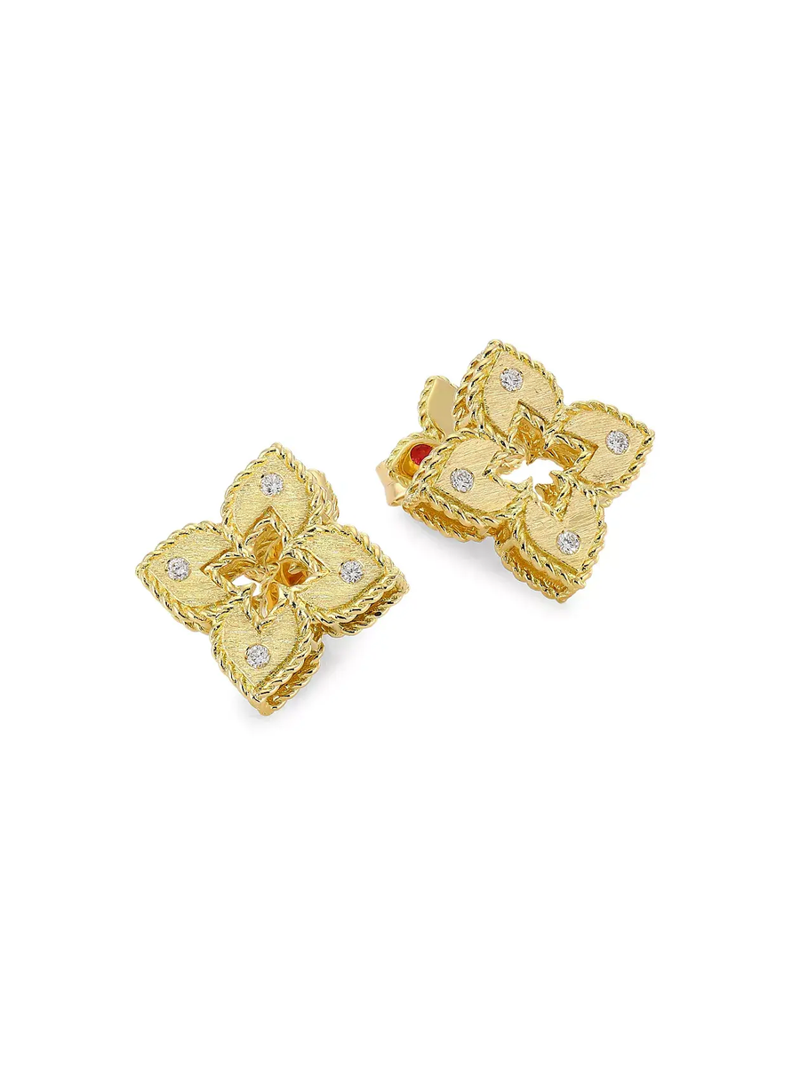 Venetian Princess Flower 0.12ct Diamond Stud Earrings in 18K Yellow Gold