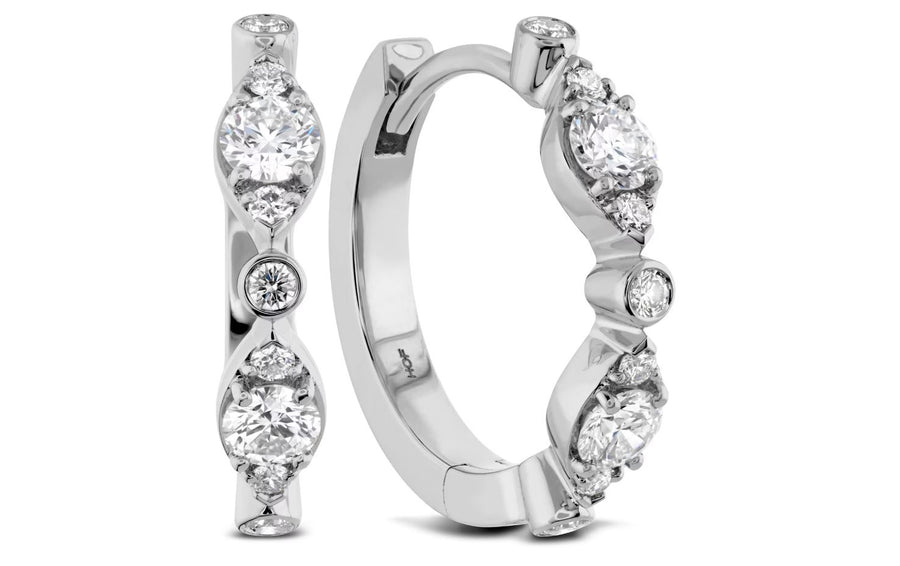 Bezel Regal 0.33-0.38ct Diamond Huggie Hoop Earrings in 18K White Gold