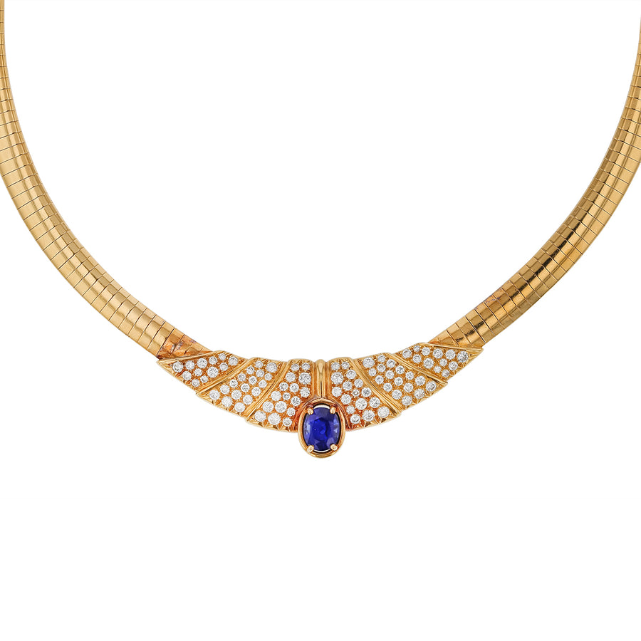 1.73ct Sapphire and 2.33ct Diamond Layflat Necklace in 18K Yellow Gold, 16"