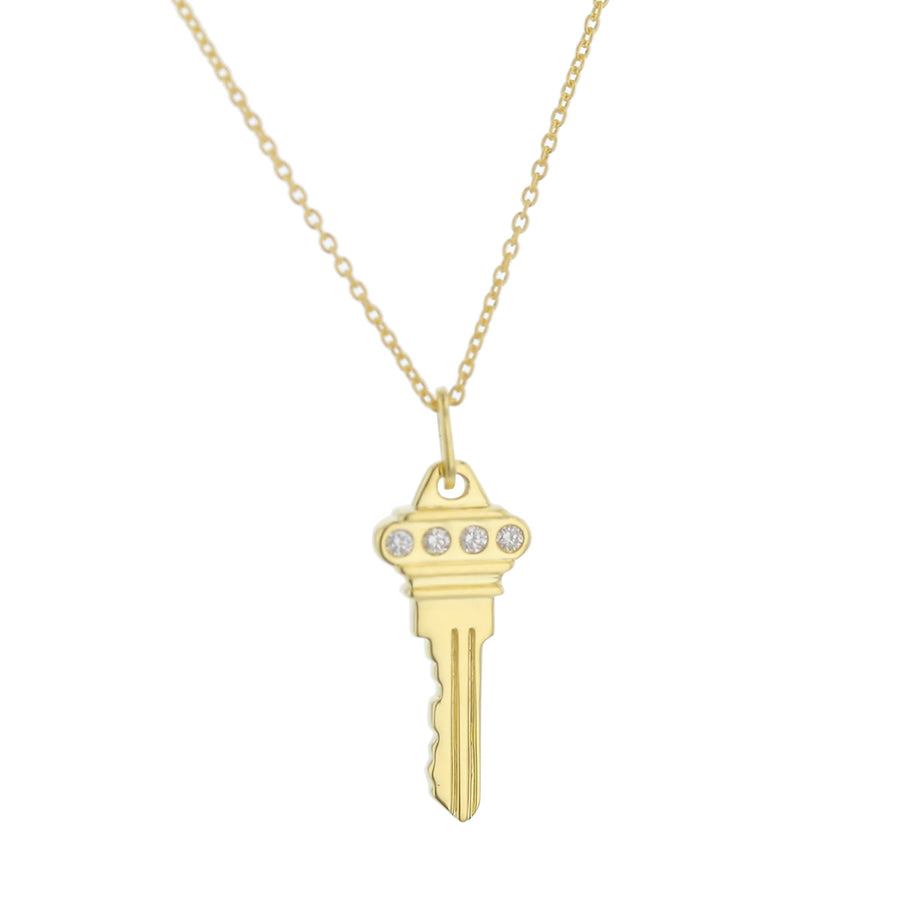 Tiny Treasures 0.05ct Diamond Key Pendant in 18K Yellow Goldon, 18" chain