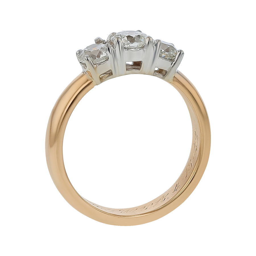 1.51ct Round Diamond 3-Stone Ring in 14K Yellow Gold, Size 8.75