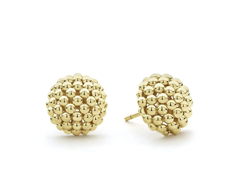 Caviar Gold 12mm Beaded Stud Earrings in 18K Yellow Gold