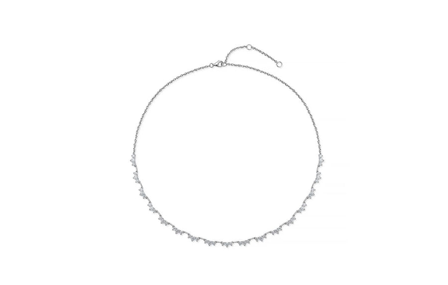 Trinity 3.47-3.63ct Diamond Half Line Necklace in 18K White Gold, 18"