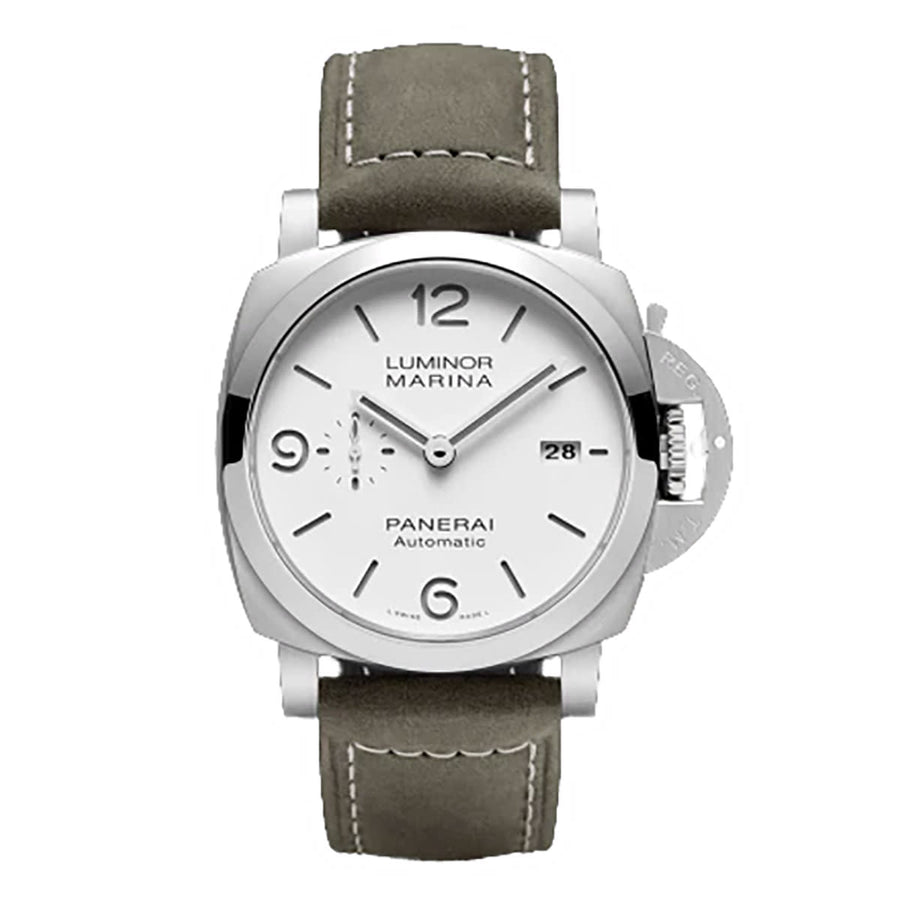 44mm Luminor Marina Watch with White Dial in Stainless Steel, Strap