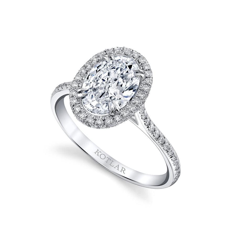 1.50ct Oval Brilliant Diamond and 0.25ct Diamond Pave Halo Ring in Platinum, size 5.75