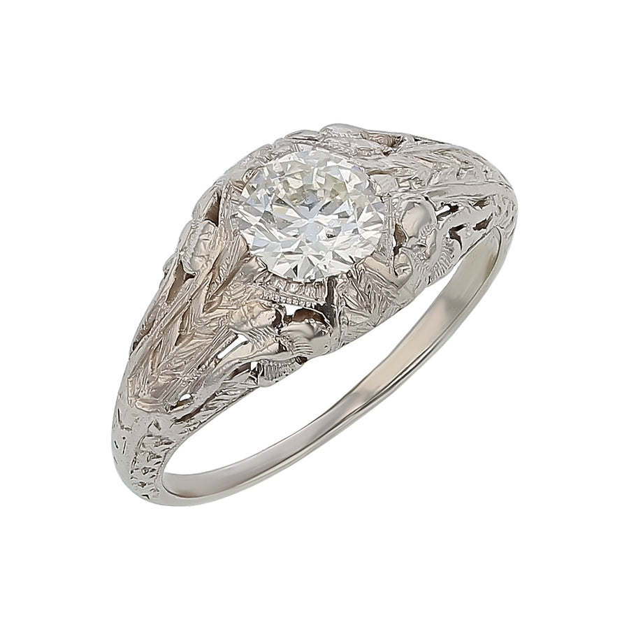 Art Deco 0.63ct Old European Cut Diamond Filigree Ring in Platinum. size 5.5