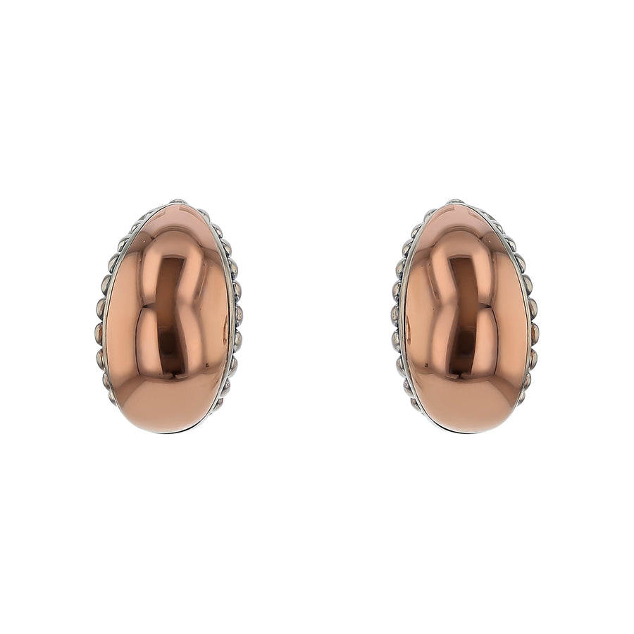 Lagos Caviar Omega Back Earrings in Sterling Silver and 18k Rose Gold