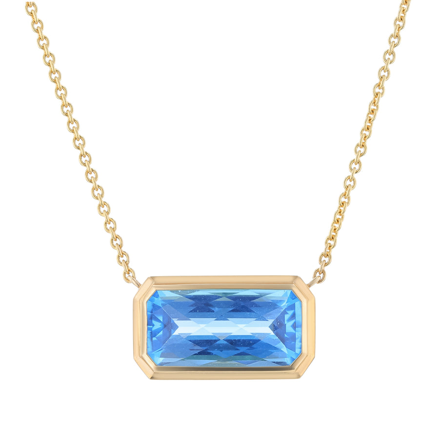 10.07ct Swiss Blue Topaz East West Necklace in 18K Yellow Gold, 18" chain