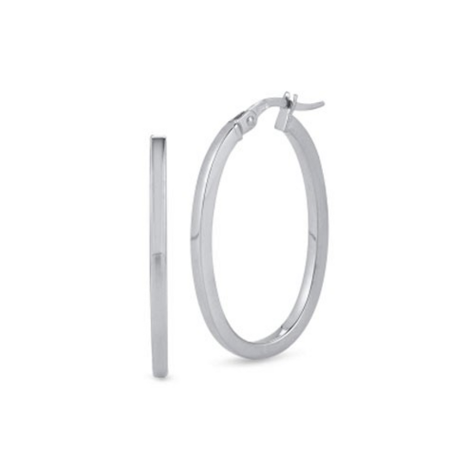 A pair of small oval hoop earrings in 18K white gold