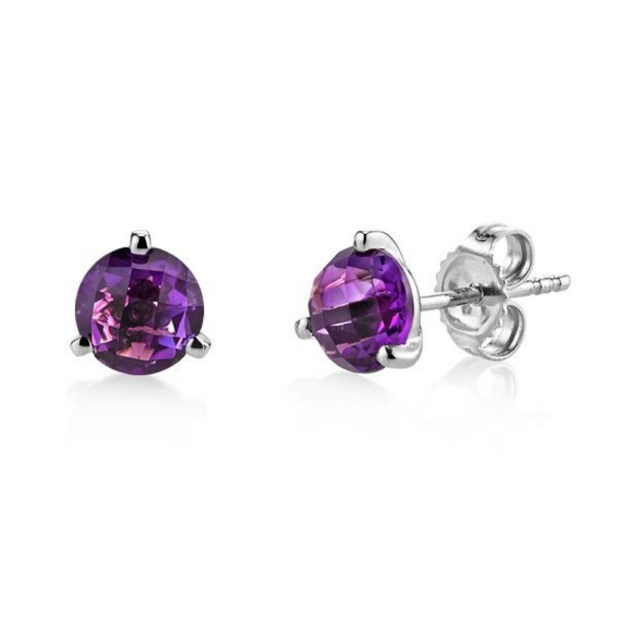2.22ct Round Amethyst Martini 3 Prong Stud Earrings in 14K White Gold