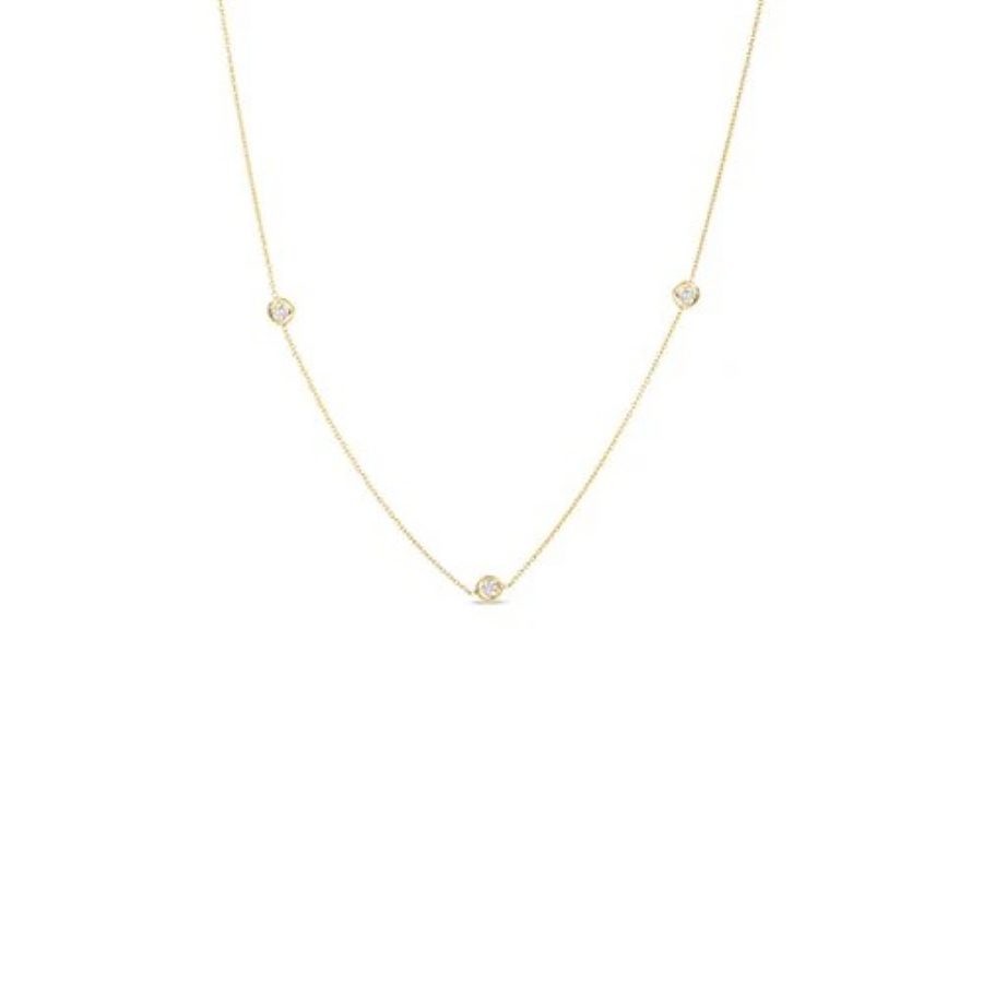 3 station diamond gold necklace