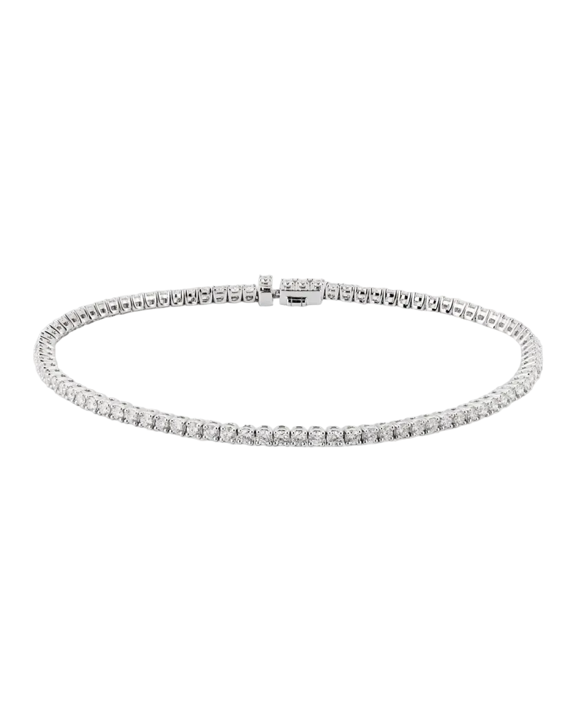 Classic 1.96-2.05ct Diamond 4-Prong Tennis Bracelet in 18K White Gold, 7"