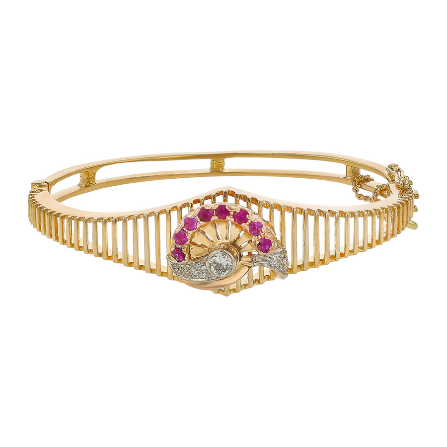 0.36ct Diamond and 0.48ct Ruby Retro Bracelet in 18k White and Yellow Gold